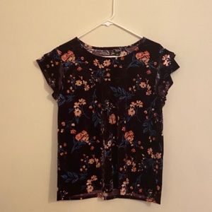 Crushed velvet purple floral shirt
